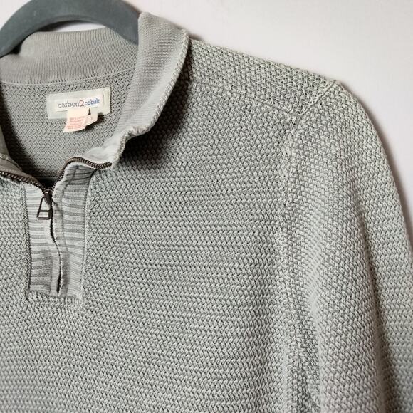 Carbon 2 Cobalt Mens Sz L Refresh Quarter Zip Sweater Cotton Seed Stitch Texture - Picture 3 of 7